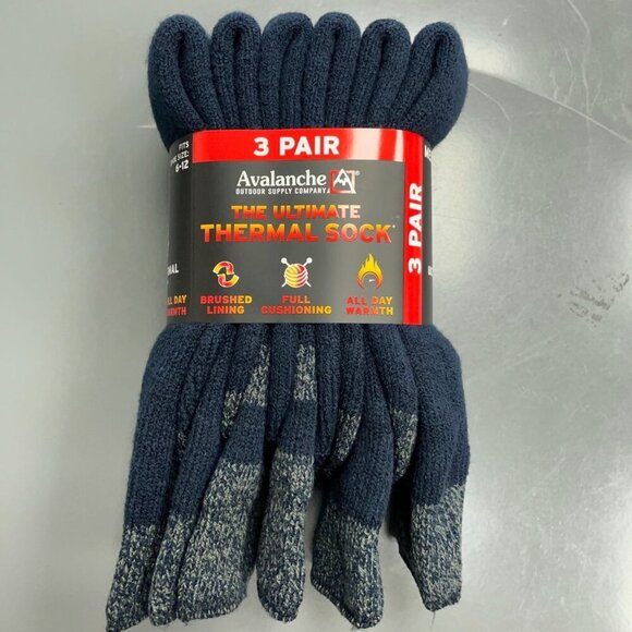 NEW Avalanche Men's Siz 6-12 Ultimate Thermal Crew Sock 3 Pair Pack  Navy & Gray - Picture 1 of 4